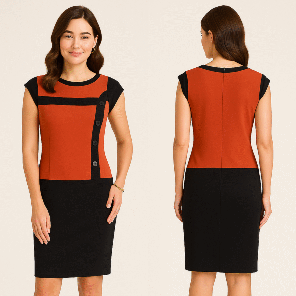 Vestido negro y terracota – Estilo moderno y sofisticado