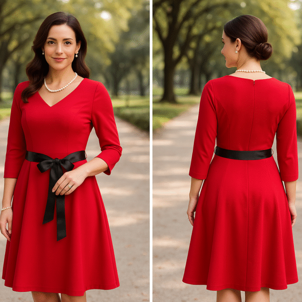 Vestido-rojo con cinturón negro