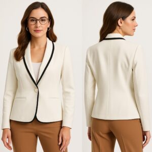 Blazer beige con ribete negro